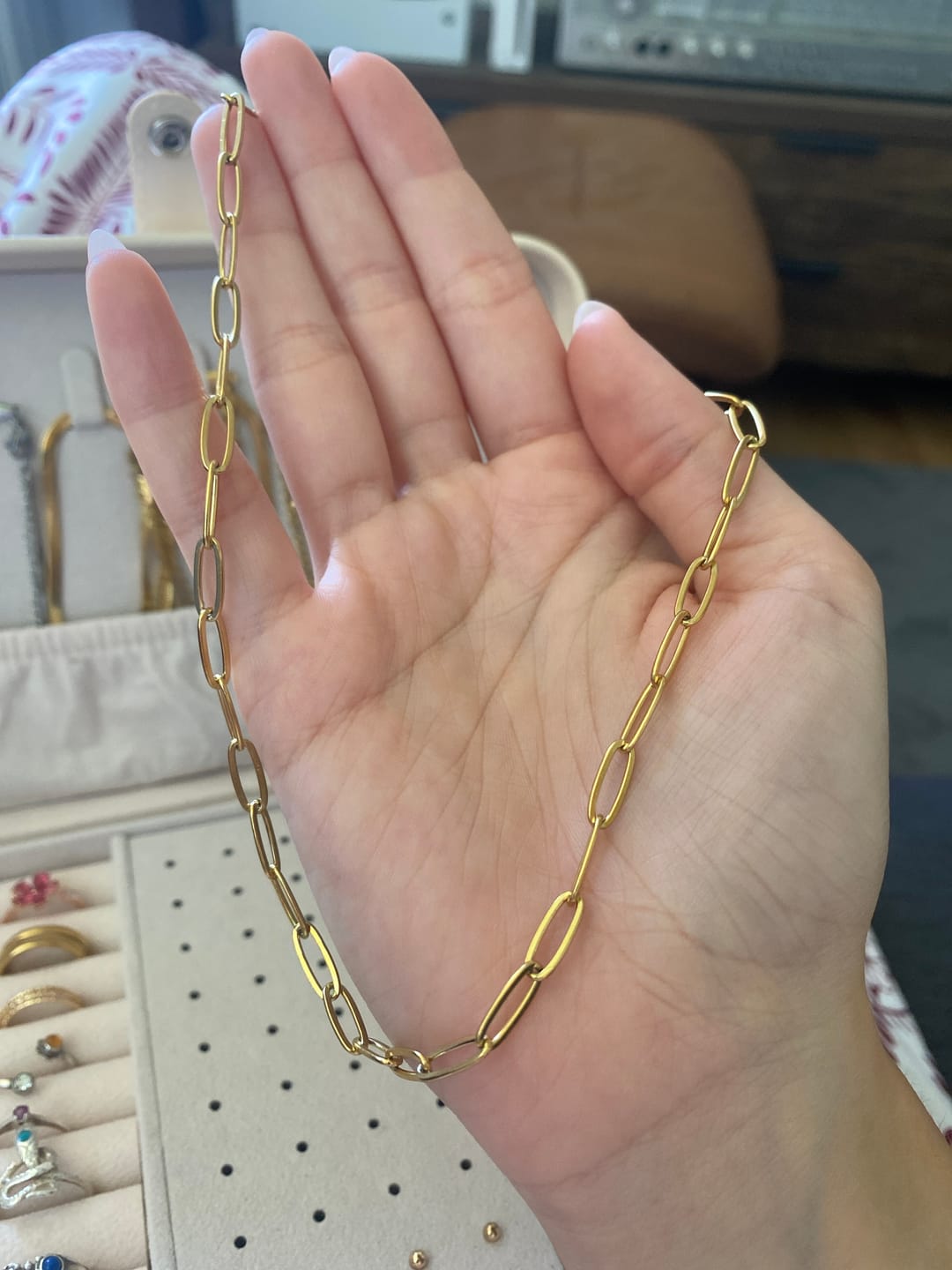 Customer photo review of Paperclip Gold Necklace