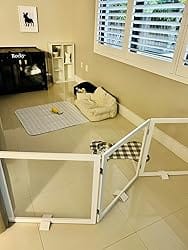 Customer photo review of FairyBaby Clear Freestanding Foldable Dog Gate