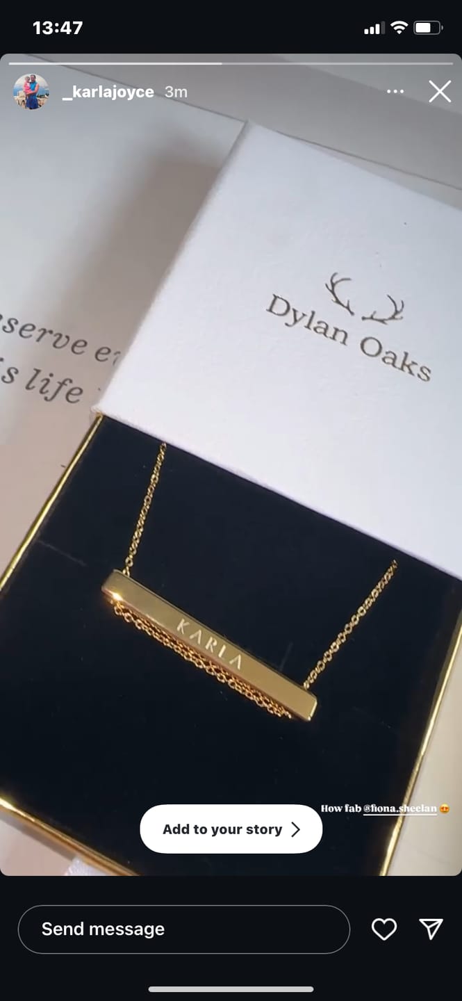 Customer photo review of 4cm Letter Bar Necklace in Gold Horizontal