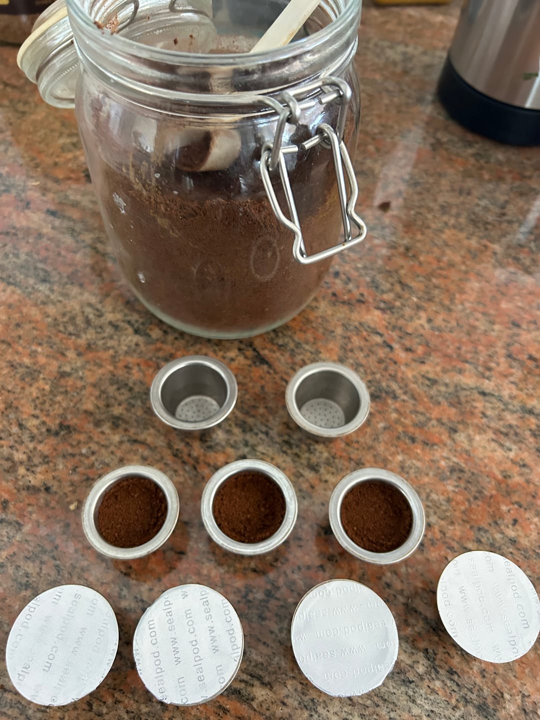 Customer photo review of SealPod Espresso Sticker Lids