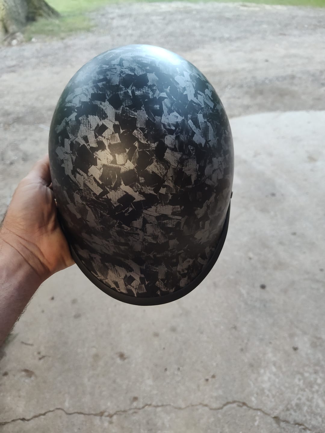 Customer photo review of Smallest Lightest SOA DOT Beanie Helmet - Carbon Fiber