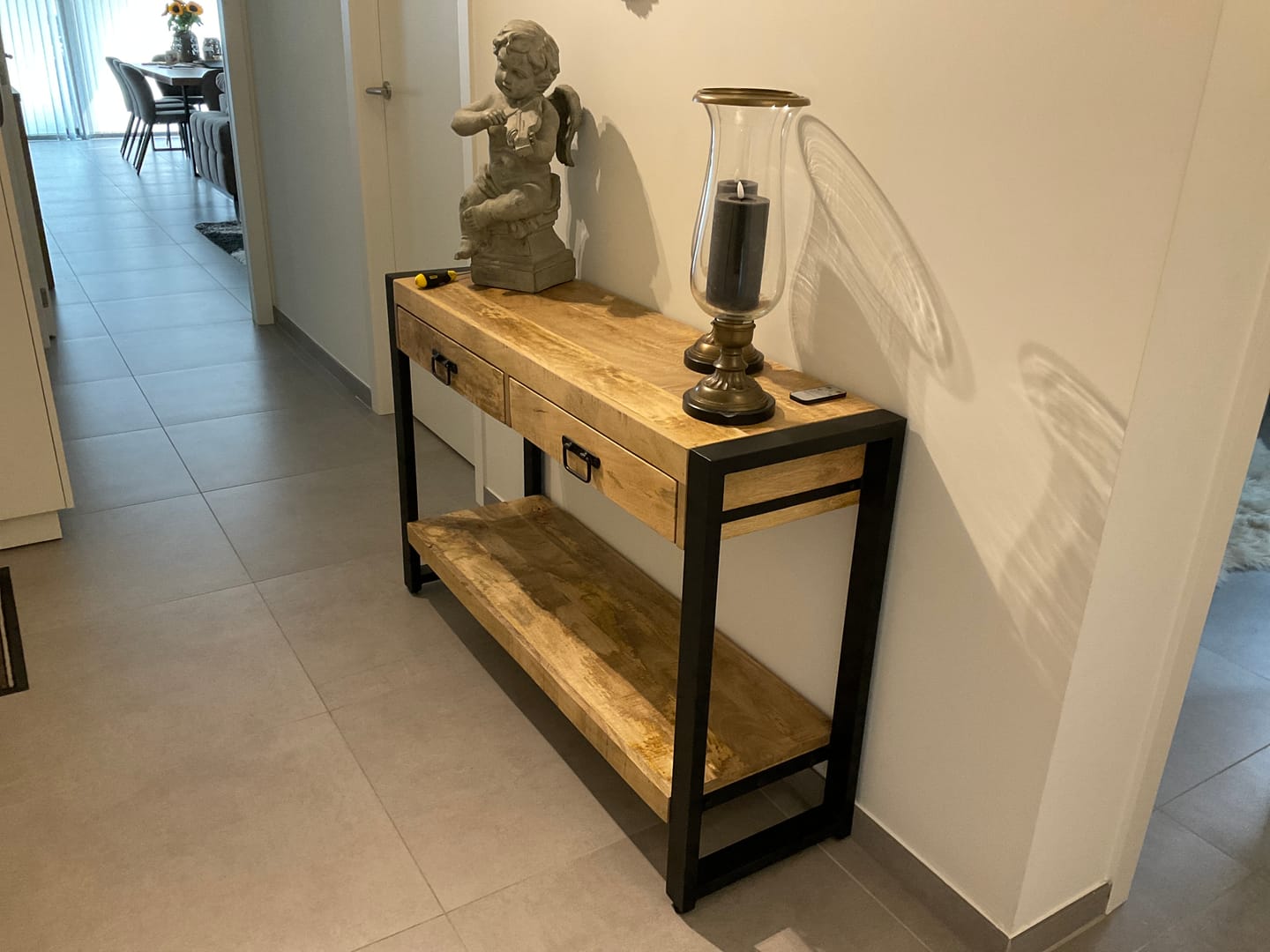 Customer photo review of Sidetable Mangohout en Staal | 120 x 35 x 76 cm