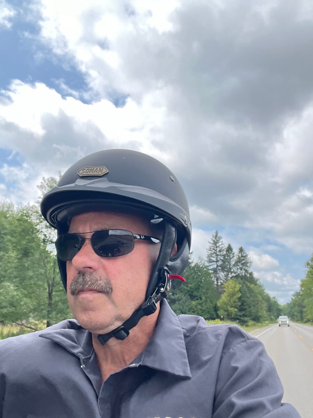Customer photo review of Sturgis Style Half Helmet with Retractable UV Lens - Matte Black