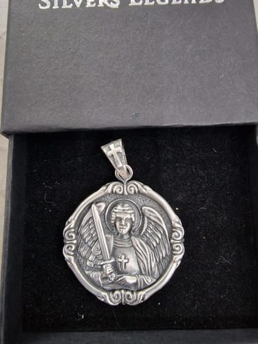 Customer photo review of Silver Pendant for men Archangel Michael, Large miraculous medal Angel