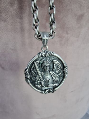 Customer photo review of Silver Pendant for men Archangel Michael, Large miraculous medal Angel
