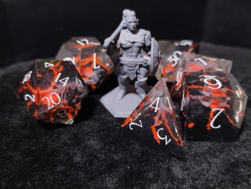 Customer photo review of URWizards D&D Resin Engraved Dice Set Mysterious Realm - Death Volcano
