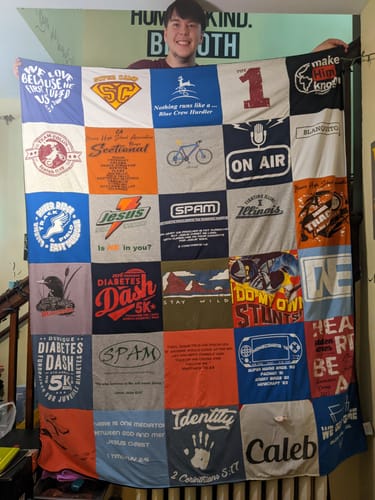 T-shirt quilt from southwestern college by April from IL