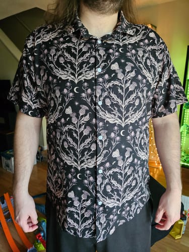 Customer photo review of Episodic Thistle Home Black White Button Up Shirt
