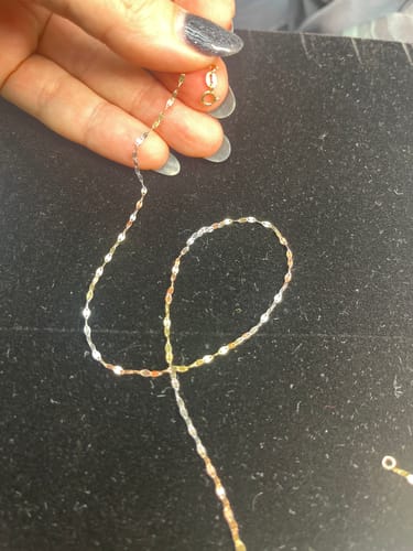 Customer photo review of Solid 14K Gold Mirror Chain | Tri-Color Gold Chain | Solid Gold