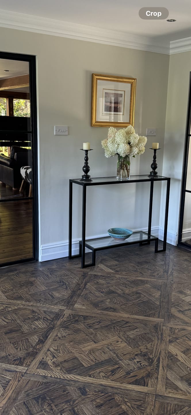 Customer photo review of Hudson Glass Metal Console Table - Black