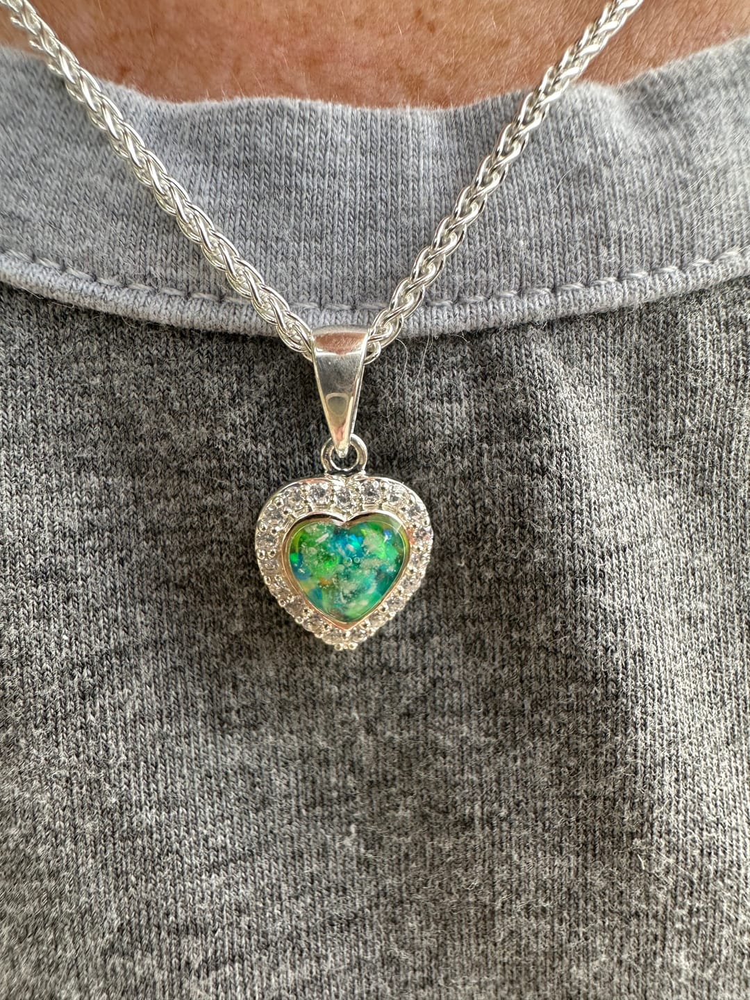 Customer photo review of Petite Bedazzled Rose Gold Heart Pendant