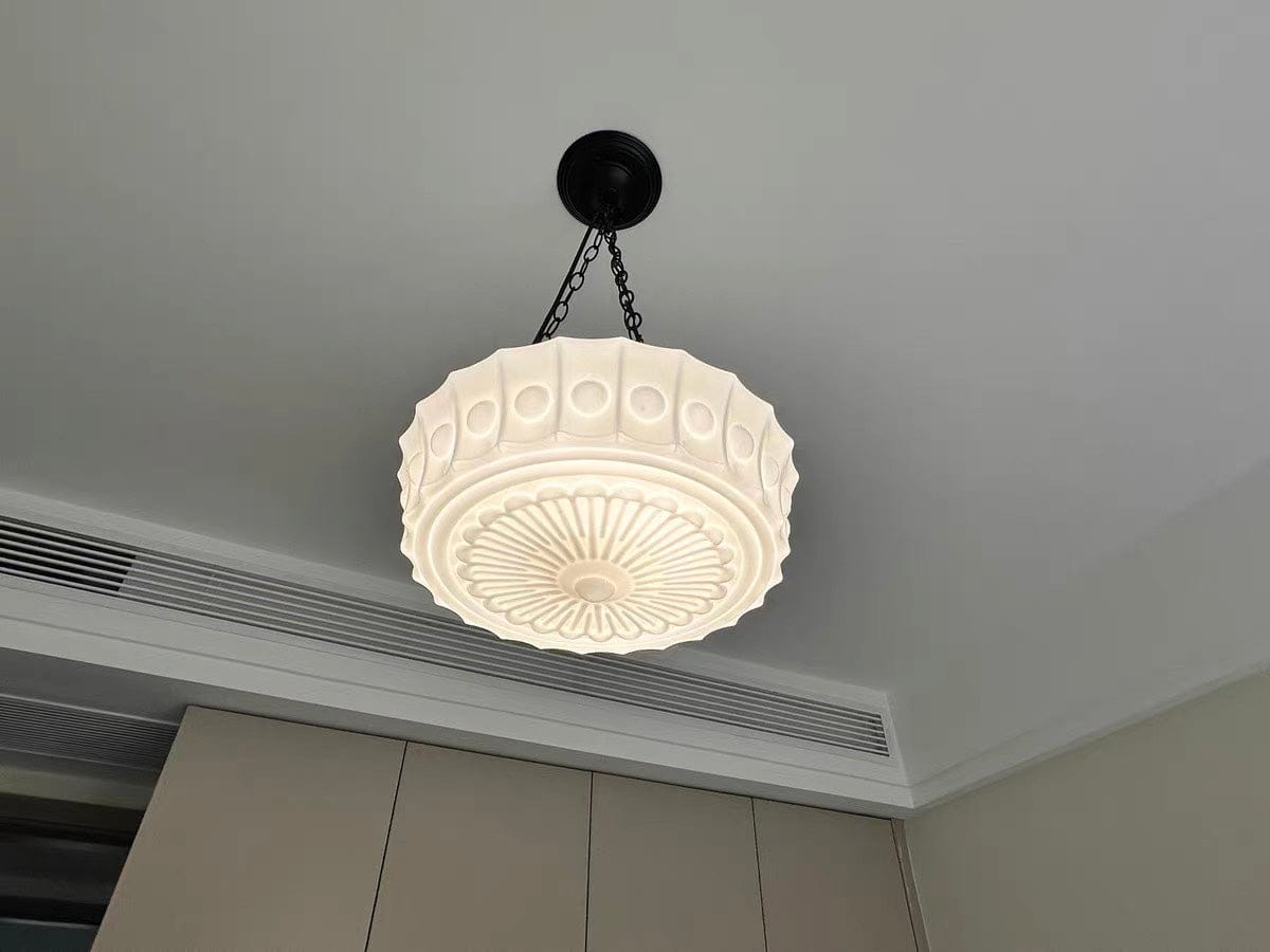 Customer photo review of Vintage 3-Light Ceramic Shade Schoolhouse Pendant Light