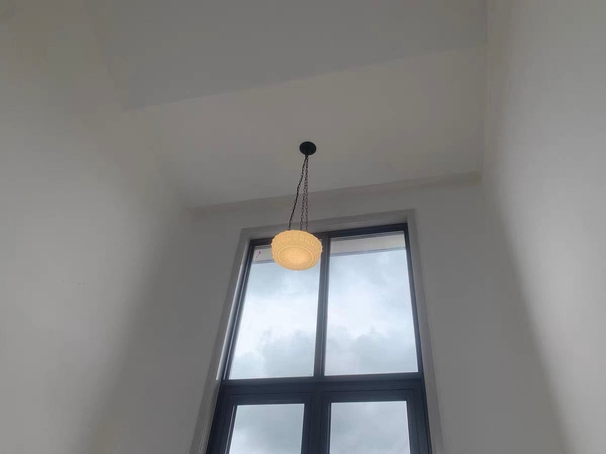 Customer photo review of Vintage 3-Light Ceramic Shade Schoolhouse Pendant Light