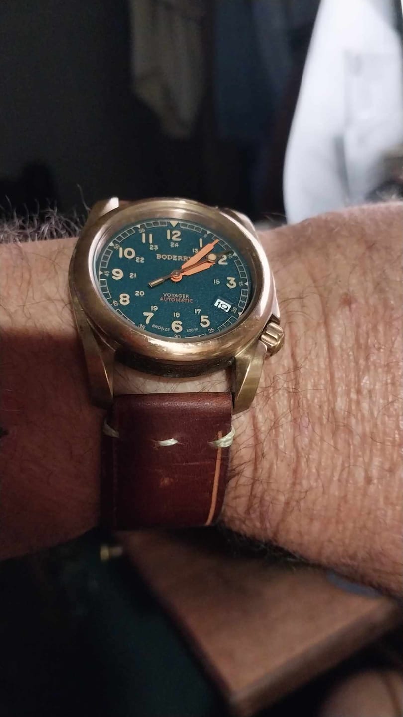 Customer photo review of VOYAGER - 100M Waterproof Bronze Automatic Field Watch | Sandstone Green