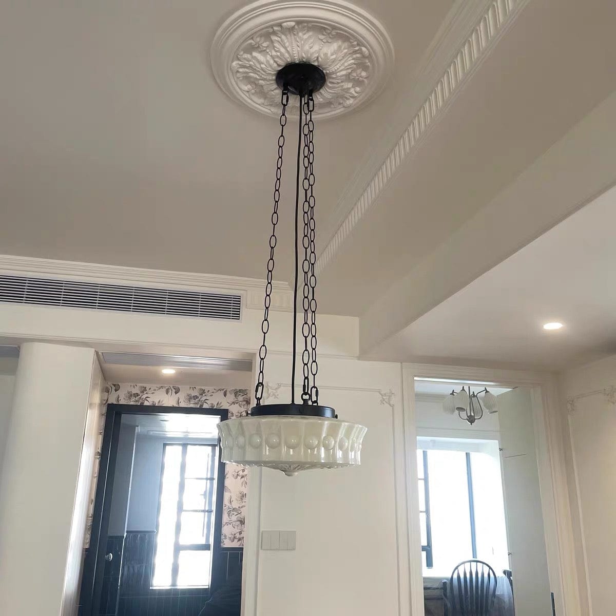 Customer photo review of Vintage 3-Light Ceramic Shade Schoolhouse Pendant Light