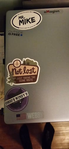 Customer photo review of "Not Lost, Just Taking The Scenic Route" Sticker