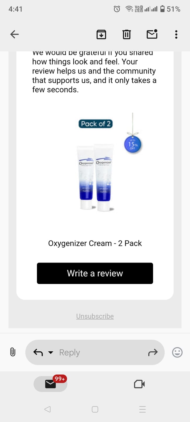 Customer photo review of Oxygenizer Cream - 2 Pack