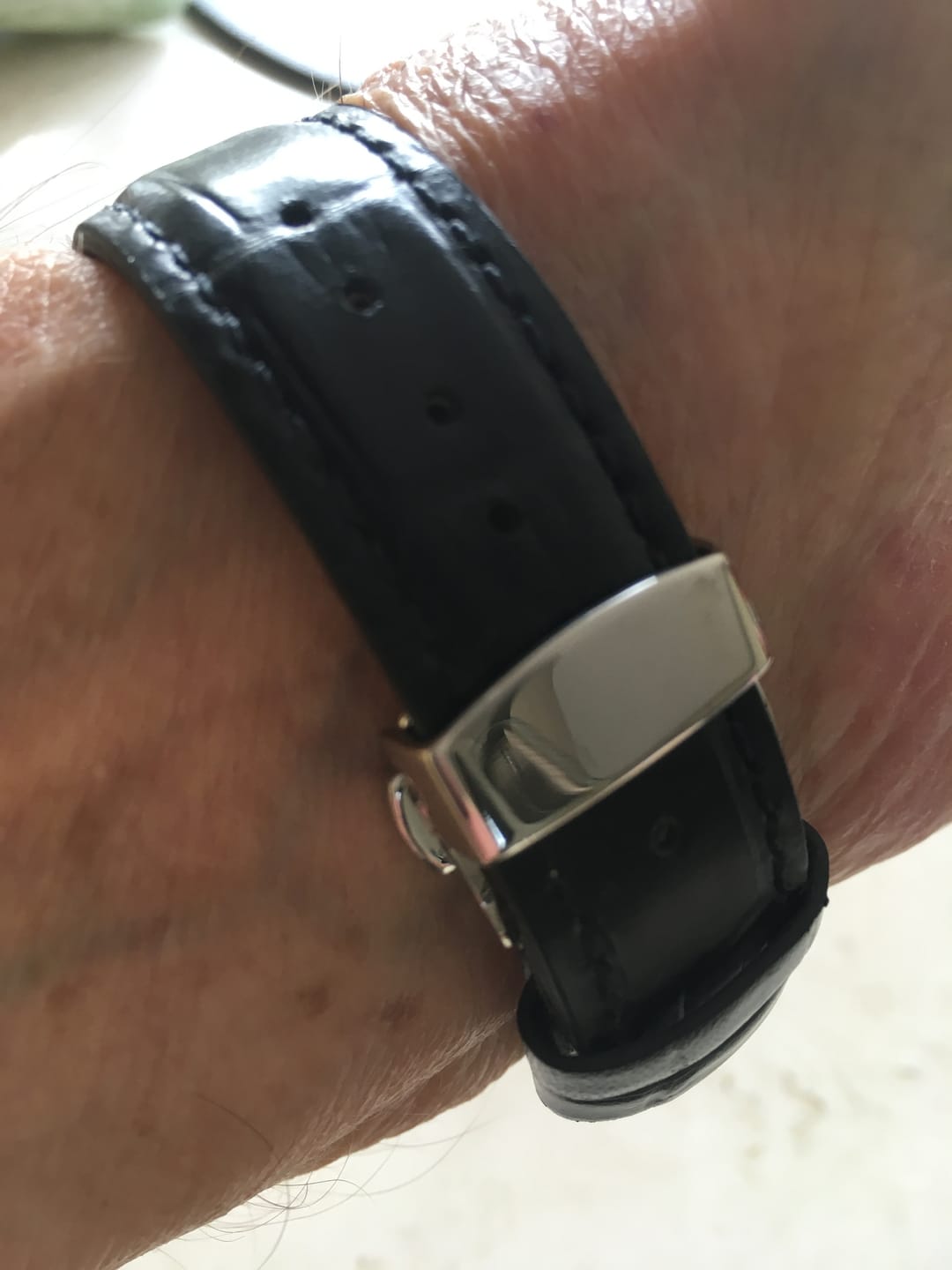 Customer photo review of Genuine Leather Calfskin Premium Watch Strap with Stainless Steel Deployant Butterfly Clasp