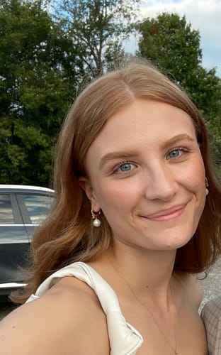 Customer photo review of Claire Pearl Clip On Earrings in Gold