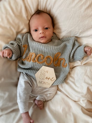 Customer photo review of Hand Knitted Personalized Sweater
