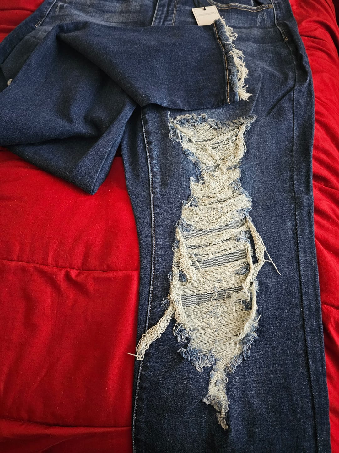 Customer photo review of Judy Blue Heavy Destroy Straight Leg Jeans