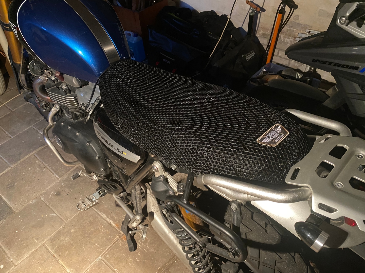 Wind Rider mesh seat cover on a Triumph Scrambler 1200