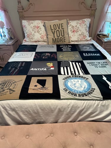 T-shirt quilt with political activism, social justice themes by Joan from FL