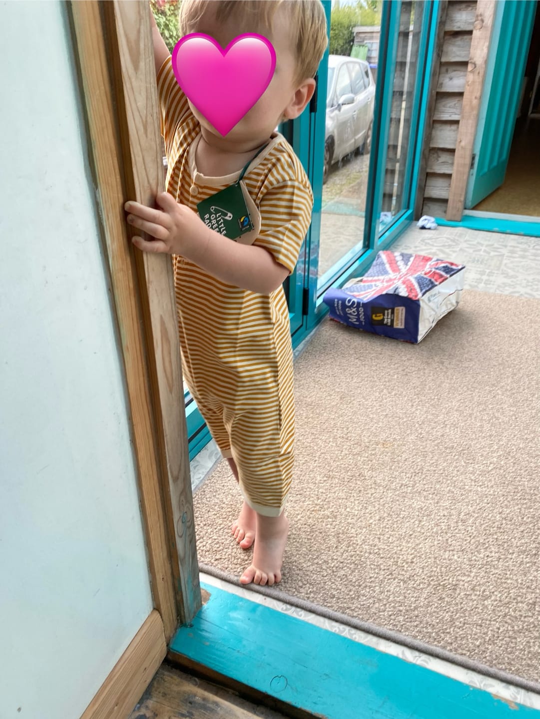 Customer photo review of Soft Gold Striped Organic Summer Romper