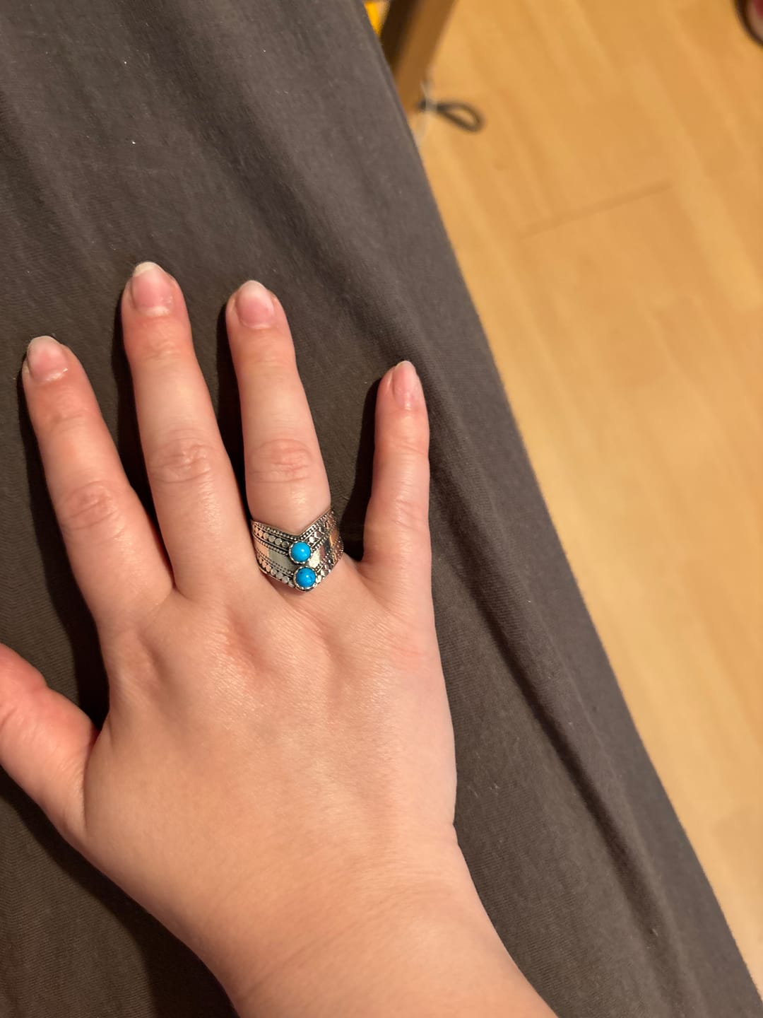 Customer photo review of Chevron Boho Ring with Green Turquoise Sterling Silver