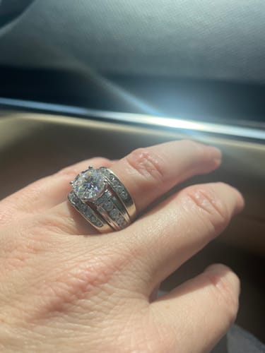 Customer photo review of Moissanite With Channel Set Sapphire Accents Engagement Ring