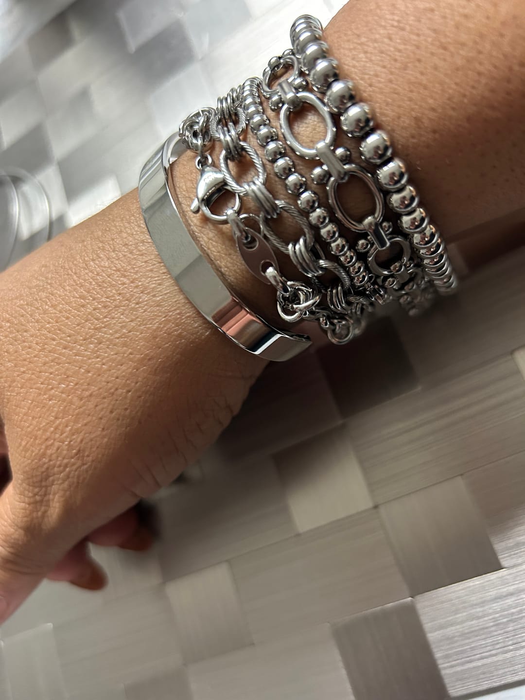 Customer photo review of Chrisette Stainless Steel Bracelet Stack