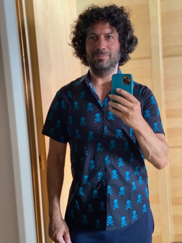 Customer photo review of Chemise à manches courtes pour hommes, crâne Punk Rock, vacances plage, coton respirant, Cool, été