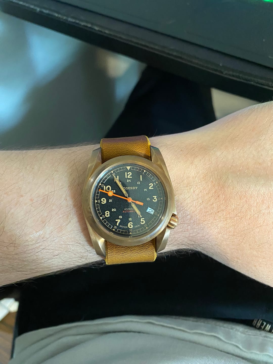 Customer photo review of VOYAGER - 100M Waterproof Bronze Automatic Field Watch | Black