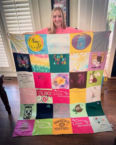 T-shirt quilt with camping, nature themes by Brittany from GA