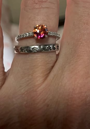 Customer photo review of Solitaire Kaleidoscope Red Orange CZ Ring in Sterling Silver