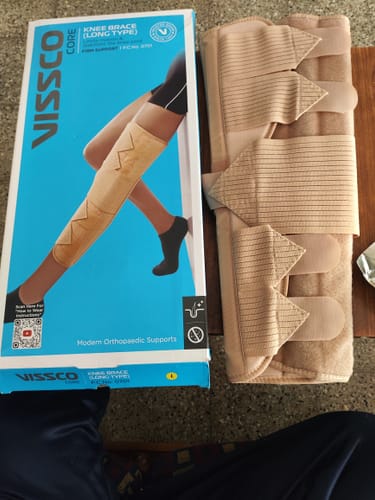 Customer photo review of Knee Brace - Long (19" Brace) | Ideal firm Knee support that limits knee motion & stabilizes the knee with mediolateral metal supports | Color - Beige
