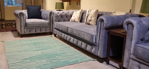 Customer photo review of Aqua Modern Kilim 4’x6’