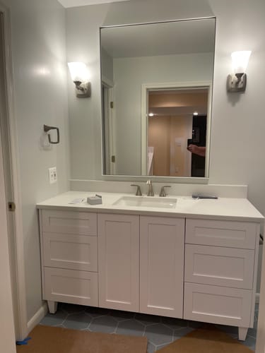 Customer photo review of Bridgeport 60" Satin White Bathroom Vanity