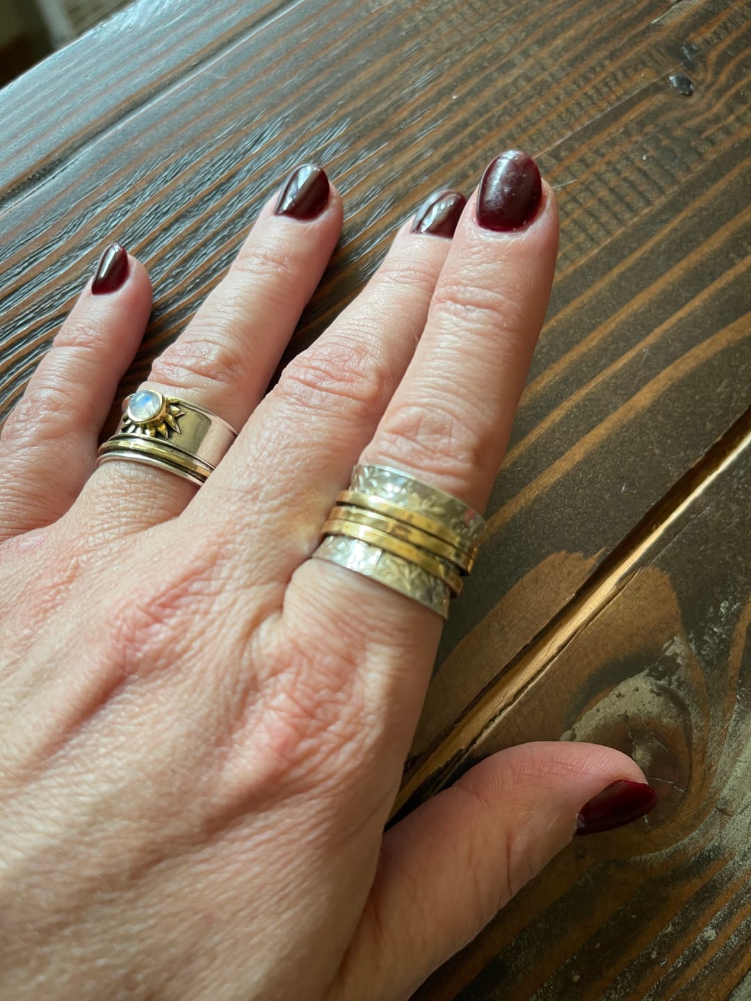 Customer photo review of Sun Moonstone Fidget Ring Sterling Silver