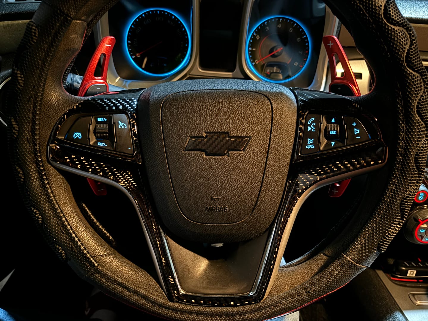 Customer photo review of Carbon Fiber Steering Wheel Overlay for Chevrolet Camaro 2013-2015