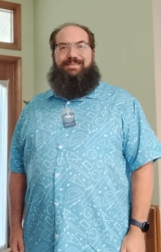 Customer photo review of Geometry Blue Math Button Up Shirt