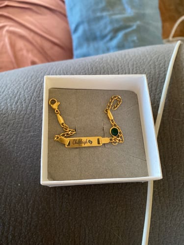 Customer photo review of Personalized Baby Name and Birthstone Bracelet