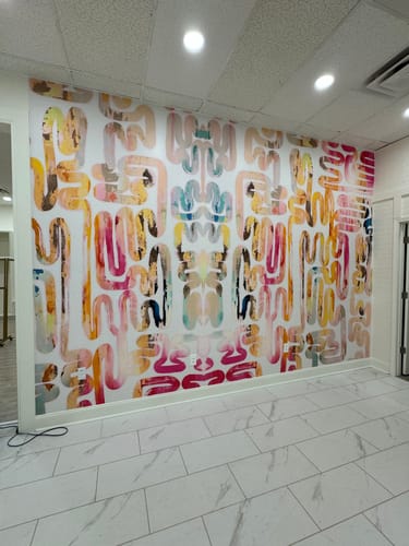 Customer photo review of "Rainbow Brush Strokes" Oversized Wallpaper Wall Mural