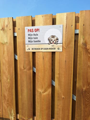 Customer photo review of Pas op - Gepersonaliseerd tuinbordje