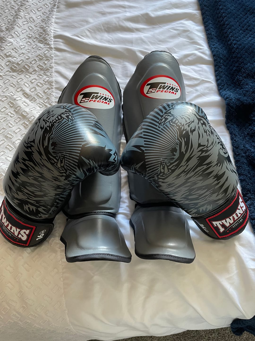 Customer photo review of Twins SGL10 Grey Double Padded Leather Shin Guards
