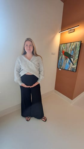 Customer photo review of Debra Wide Leg Maternity Bamboo Pants in Black