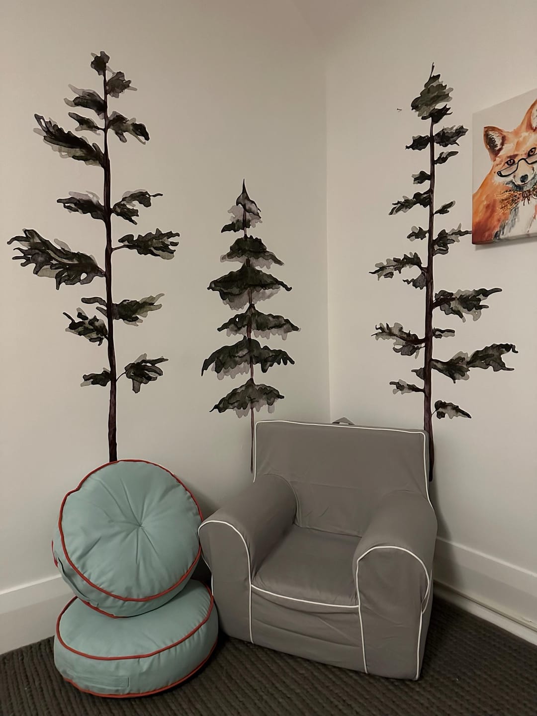 Customer photo review of Large Watercolor Pine Tree Removable Wall Decal