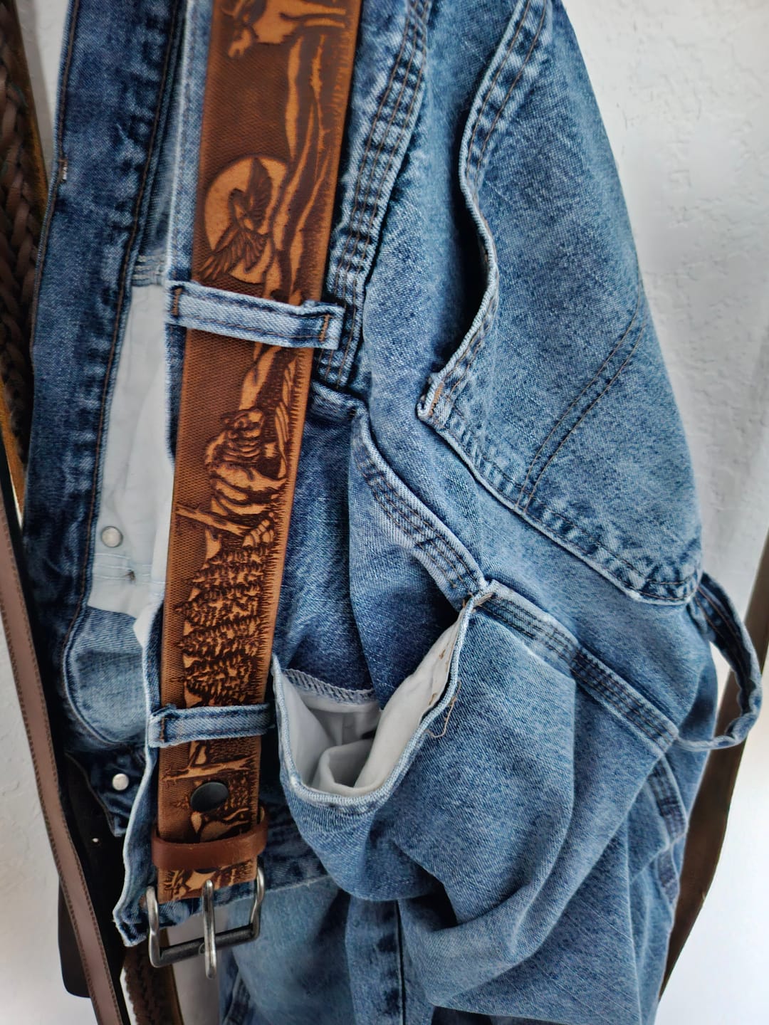 Customer photo review of The Wildlife Belt - Cognac Embossed Full Grain Leather Belt Made in Canada