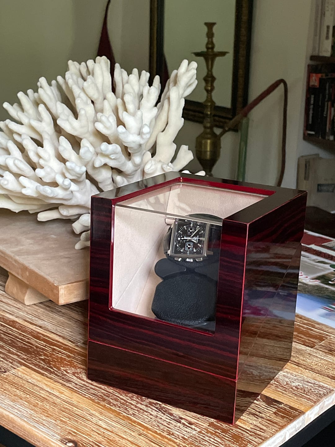 Customer photo review of Double Watch Winder for Automatic Watches with Flexible Plush Pillow Super Quiet Motor- Ebony