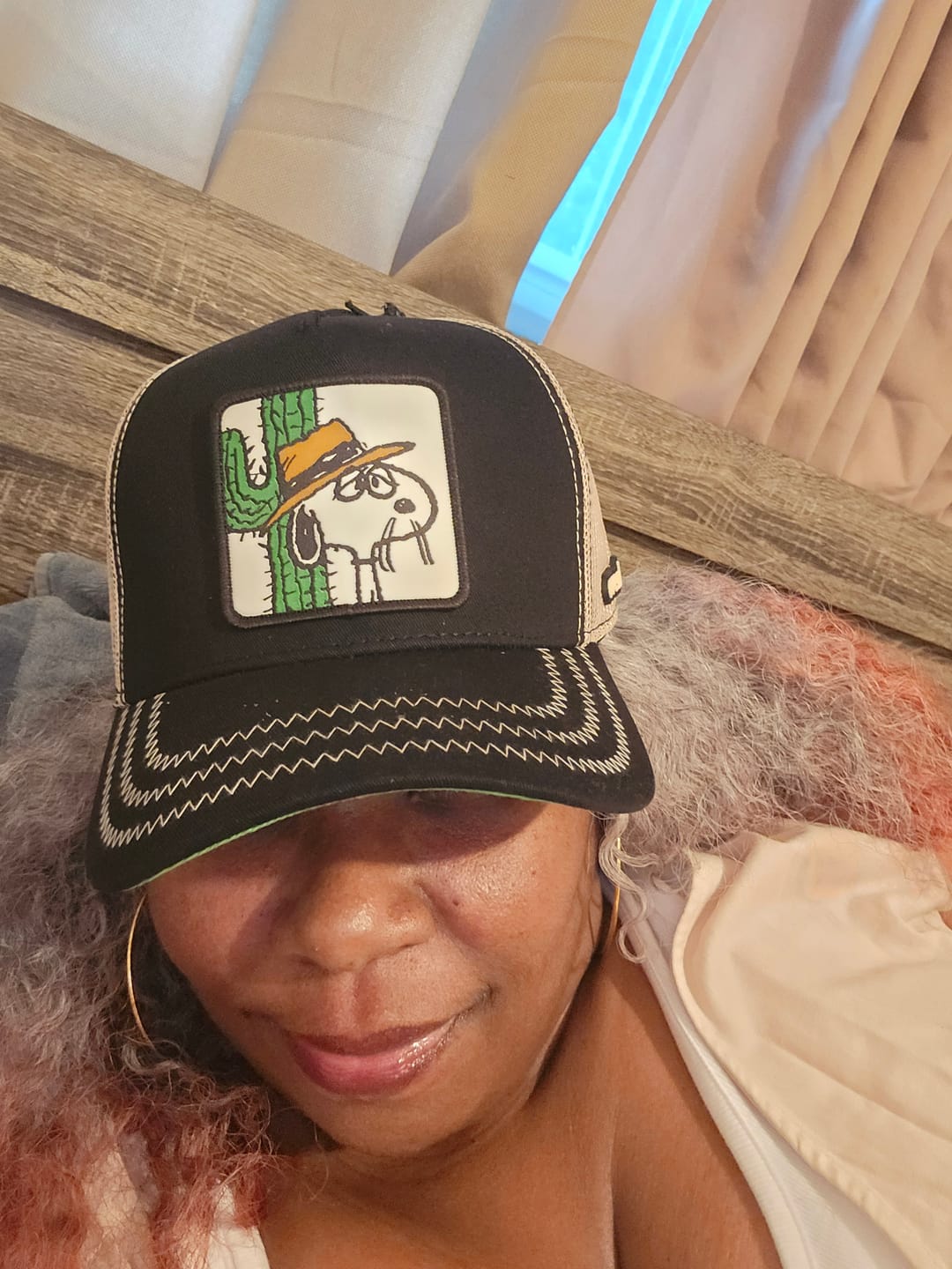 Customer photo review of OVERLORD X Peanuts: Spike Trucker Cap